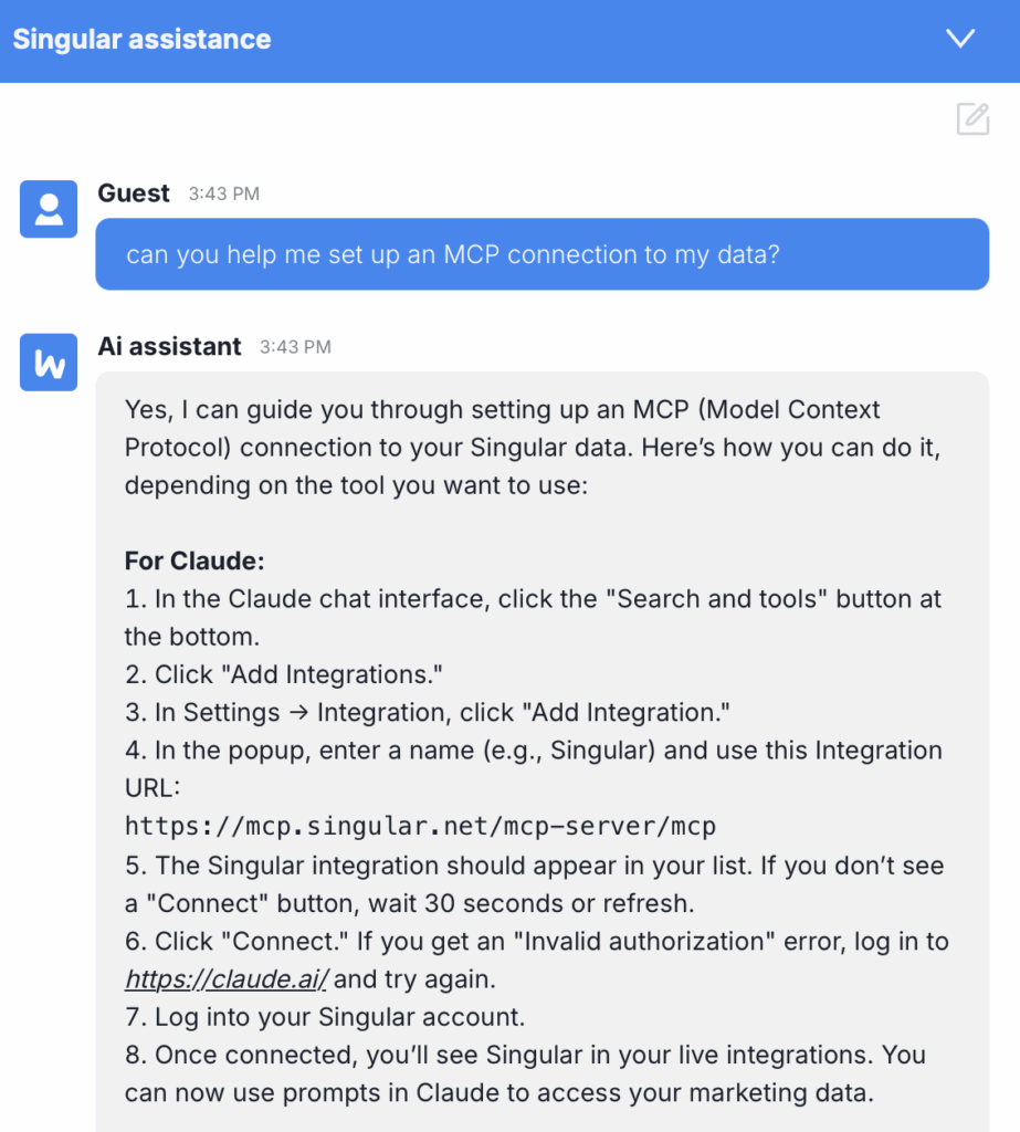AI for marketers - Singular AI assistant
